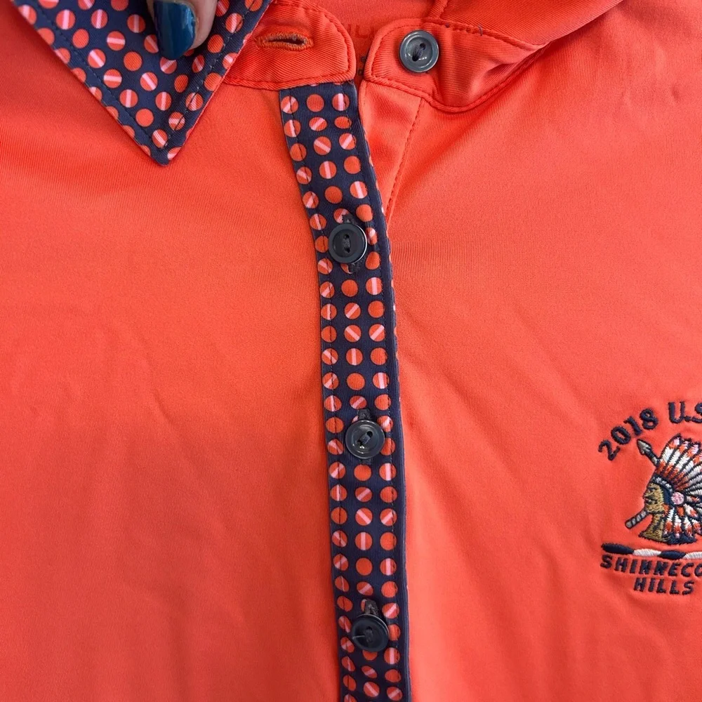 Peter Millar 2018 US Open women’s orange and blue golf shirt size S
